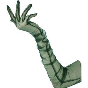 Women's Green Evening Tulle Mesh Long Lace Gloves Wedding Party Costume